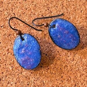 Handcrafted Blue Enamel Disk Earrings